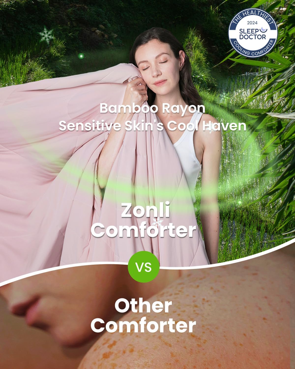ZonLi ZMagic Cooling Comforter Hypoallergenic Bamboo Viscose Lightweight Breathable Soft Summer Blanket for Hot Sleepers Quickly Cooling Quilt for Night Sweats Iceberg Green Twin 60quotx80quot08  Cameo Rose
