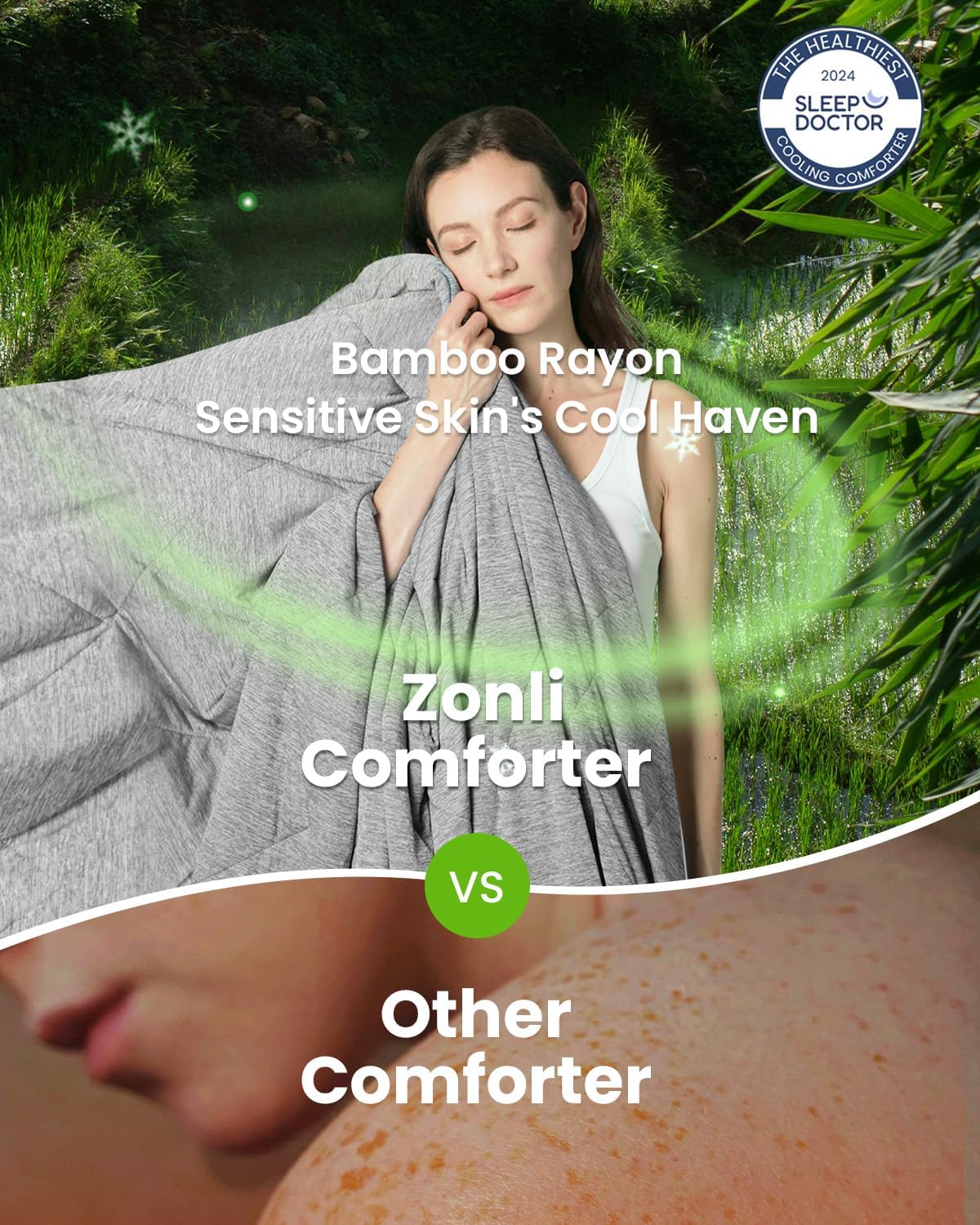 ZonLi ZMagic Cooling Comforter Hypoallergenic Bamboo Viscose Lightweight Breathable Soft Summer Blanket for Hot Sleepers Quickly Cooling Quilt for Night Sweats Iceberg Green Twin 60quotx80quot01  Amber Gray