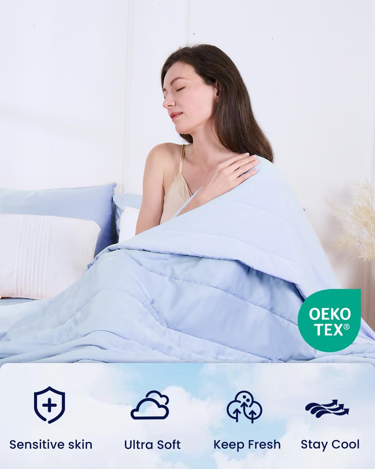 ZonLi ZMagic Cooling Comforter Hypoallergenic Bamboo Viscose Lightweight Breathable Soft Summer Blanket for Hot Sleepers Quickly Cooling Quilt for Night Sweats Iceberg Green Twin 60quotx80quot04  Skyway Blue