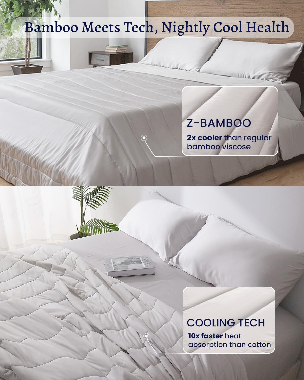 ZonLi ZMagic Cooling Comforter Hypoallergenic Bamboo Viscose Lightweight Breathable Soft Summer Blanket for Hot Sleepers Quickly Cooling Quilt for Night Sweats Iceberg Green Twin 60quotx80quot02  Misty Gray