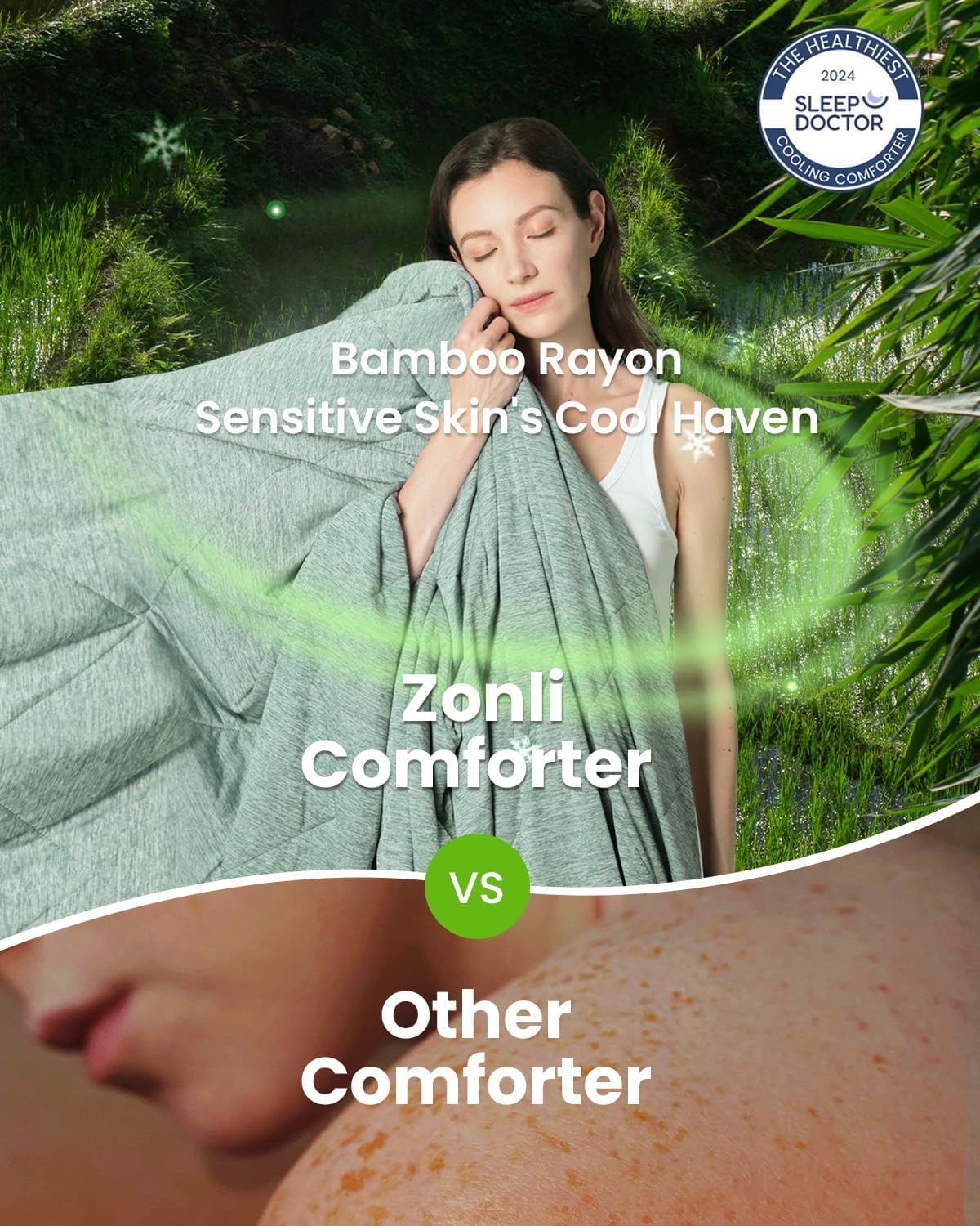 ZonLi ZMagic Cooling Comforter Hypoallergenic Bamboo Viscose Lightweight Breathable Soft Summer Blanket for Hot Sleepers Quickly Cooling Quilt for Night Sweats Iceberg Green Twin 60quotx80quot06  Green