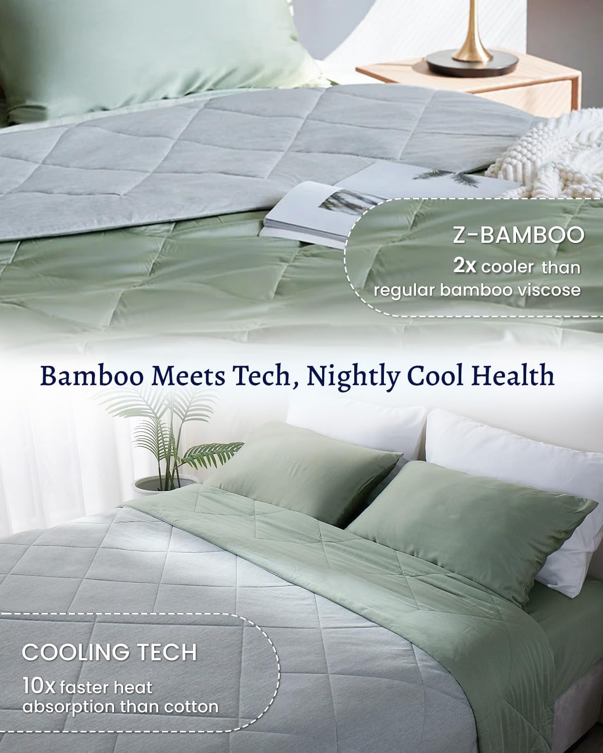 ZonLi ZMagic Cooling Comforter Hypoallergenic Bamboo Viscose Lightweight Breathable Soft Summer Blanket for Hot Sleepers Quickly Cooling Quilt for Night Sweats Iceberg Green Twin 60quotx80quot06  Green