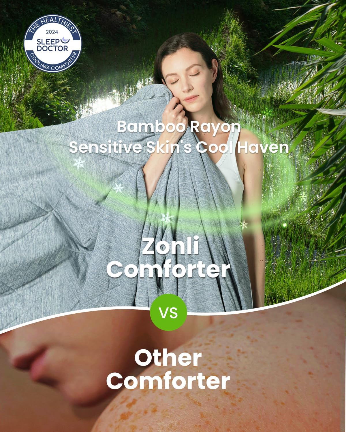 ZonLi ZMagic Cooling Comforter Hypoallergenic Bamboo Viscose Lightweight Breathable Soft Summer Blanket for Hot Sleepers Quickly Cooling Quilt for Night Sweats Iceberg Green Twin 60quotx80quot03  Navy Blue