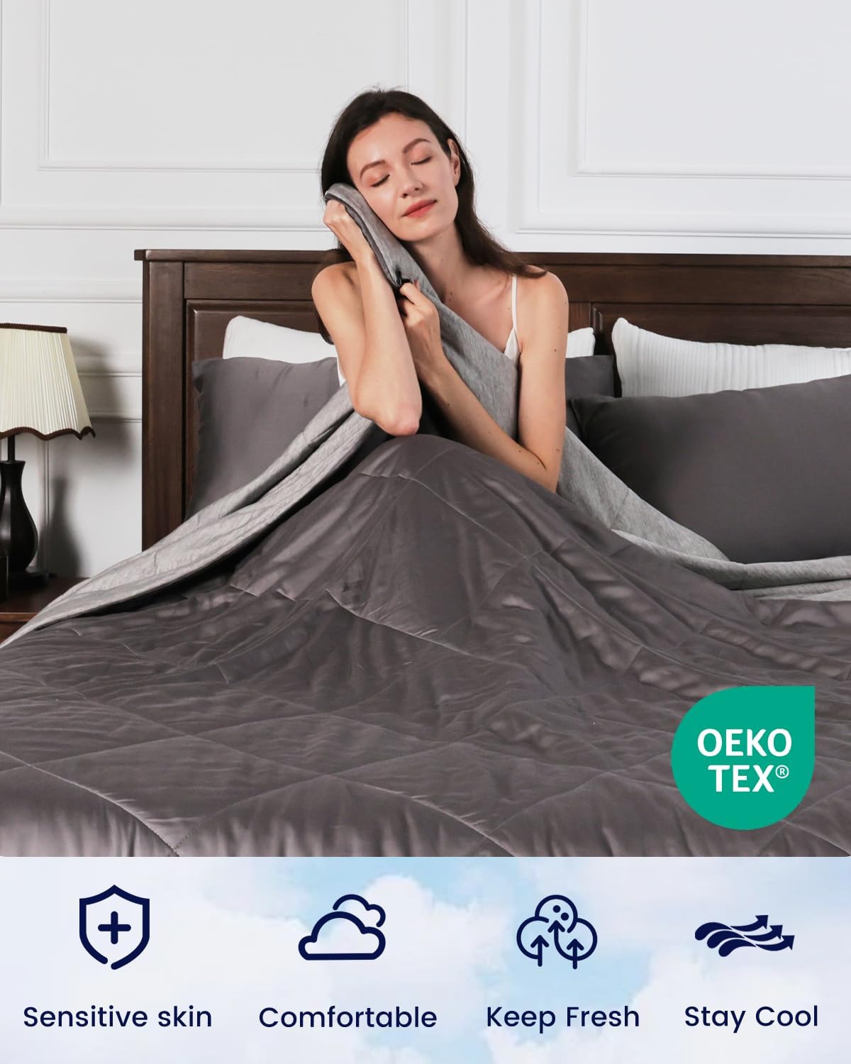 ZonLi ZMagic Cooling Comforter Hypoallergenic Bamboo Viscose Lightweight Breathable Soft Summer Blanket for Hot Sleepers Quickly Cooling Quilt for Night Sweats Iceberg Green Twin 60quotx80quot01  Amber Gray