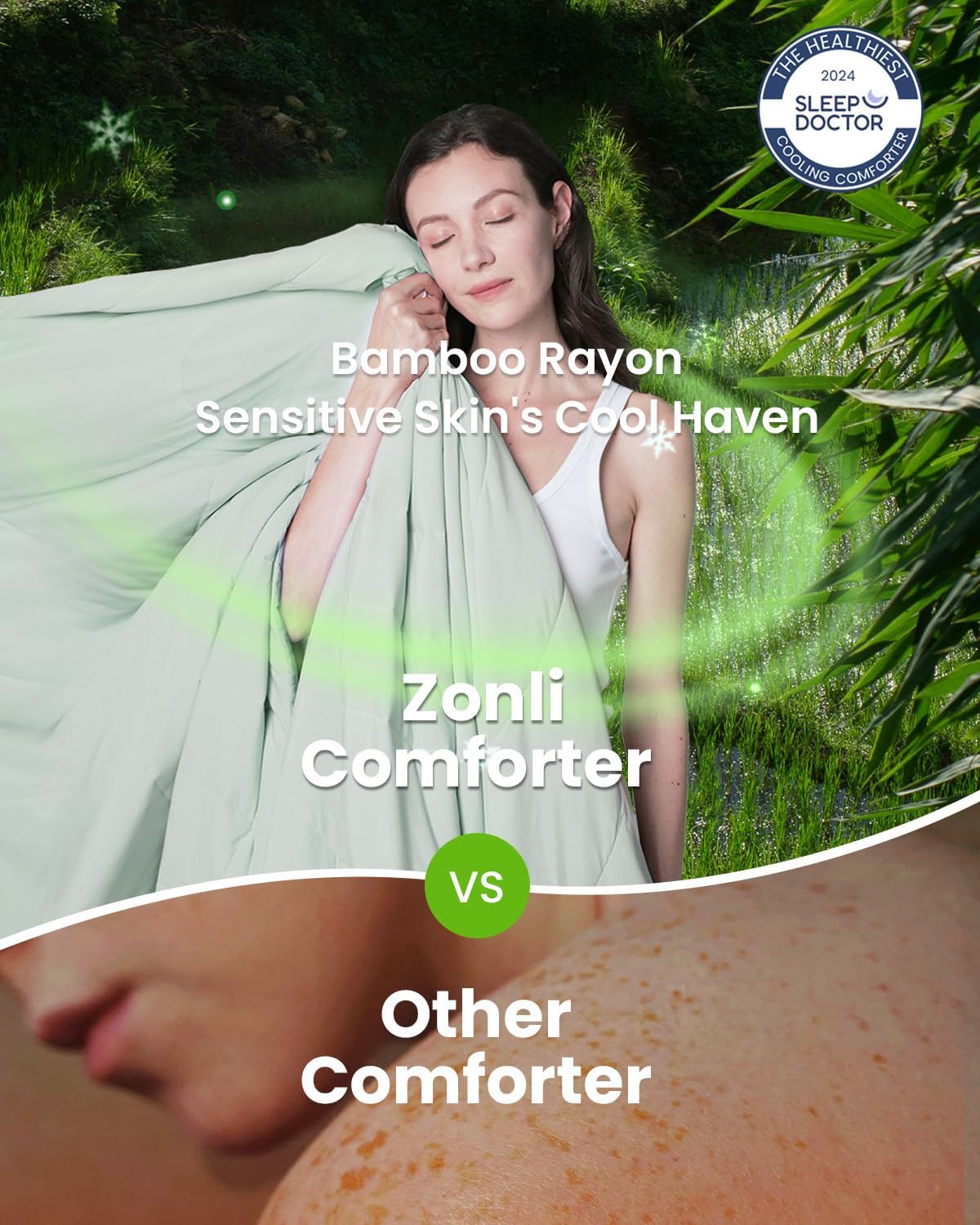 ZonLi ZMagic Cooling Comforter Hypoallergenic Bamboo Viscose Lightweight Breathable Soft Summer Blanket for Hot Sleepers Quickly Cooling Quilt for Night Sweats Iceberg Green Twin 60quotx80quot07  Iceberg Green