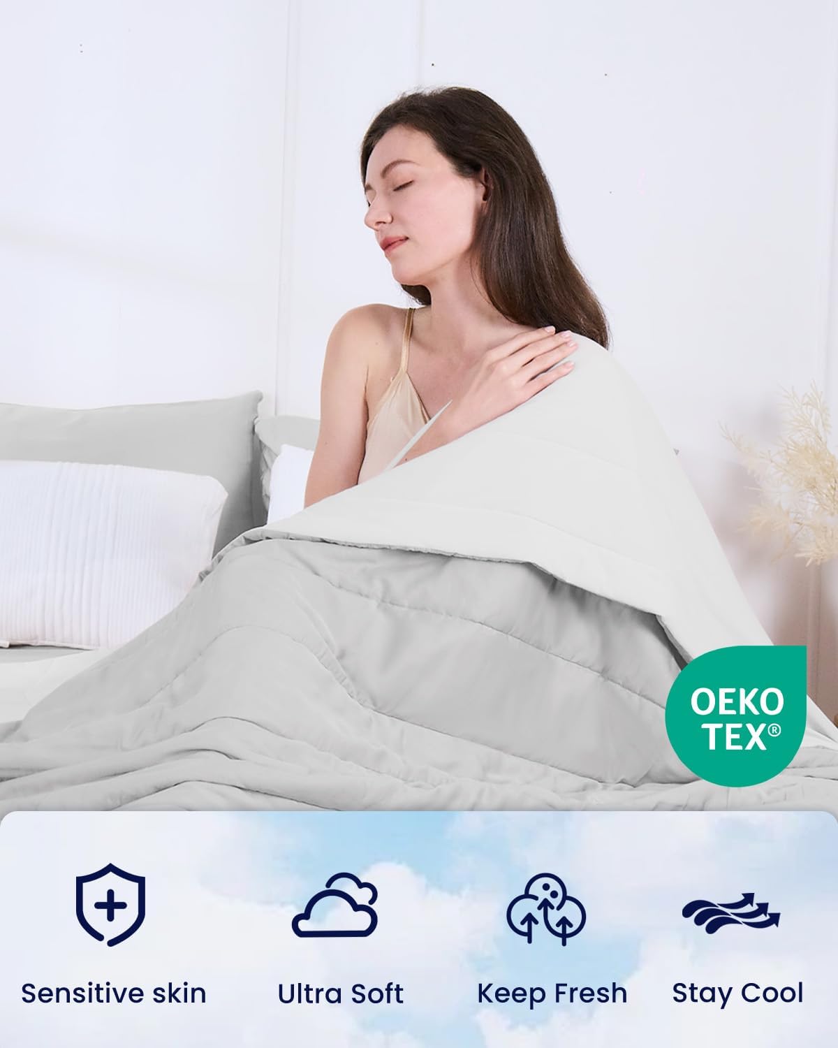 ZonLi ZMagic Cooling Comforter Hypoallergenic Bamboo Viscose Lightweight Breathable Soft Summer Blanket for Hot Sleepers Quickly Cooling Quilt for Night Sweats Iceberg Green Twin 60quotx80quot02  Misty Gray