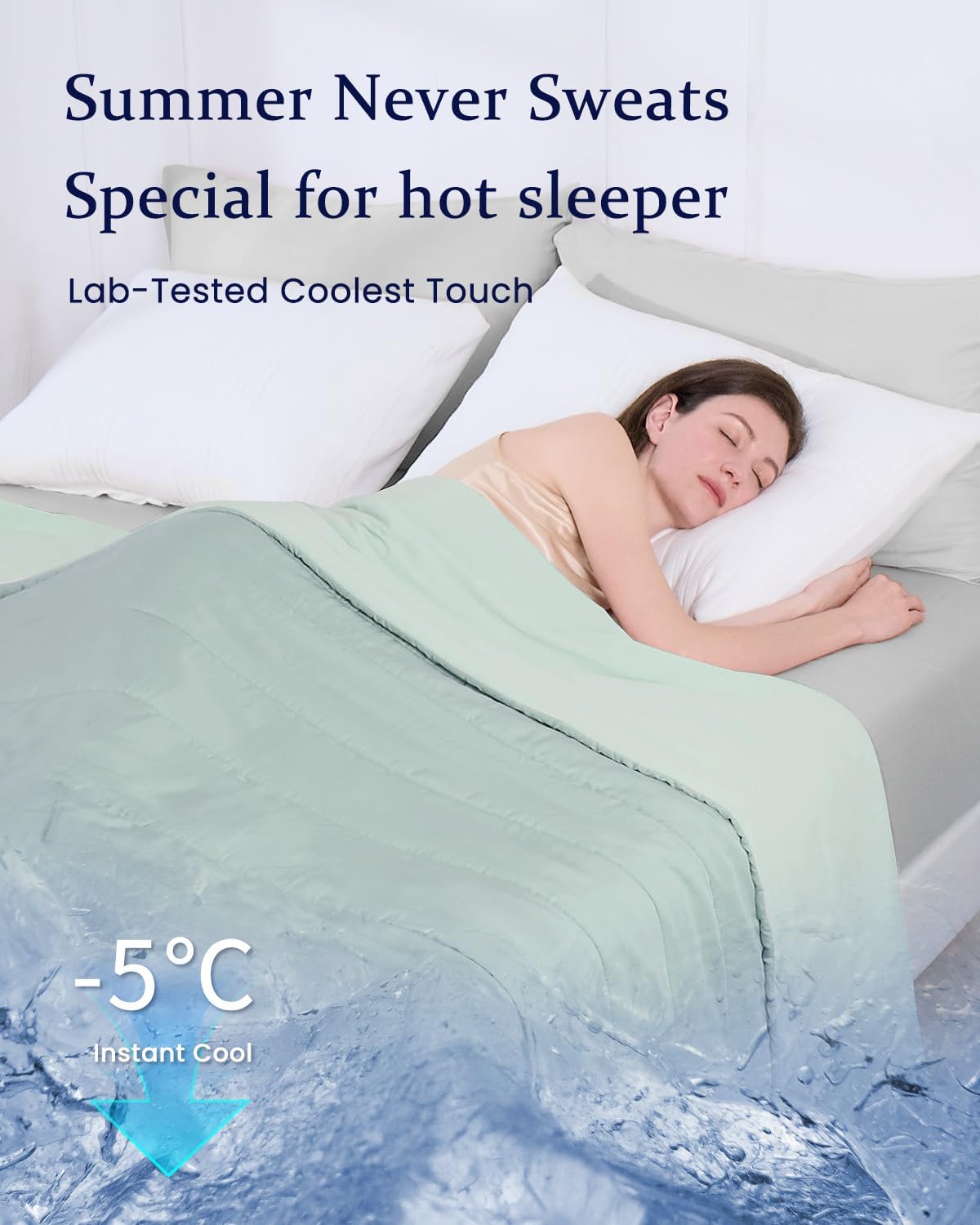 ZonLi ZMagic Cooling Comforter Hypoallergenic Bamboo Viscose Lightweight Breathable Soft Summer Blanket for Hot Sleepers Quickly Cooling Quilt for Night Sweats Iceberg Green Twin 60quotx80quot07  Iceberg Green