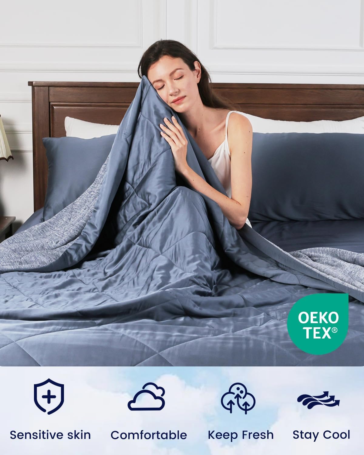 ZonLi ZMagic Cooling Comforter Hypoallergenic Bamboo Viscose Lightweight Breathable Soft Summer Blanket for Hot Sleepers Quickly Cooling Quilt for Night Sweats Iceberg Green Twin 60quotx80quot03  Navy Blue
