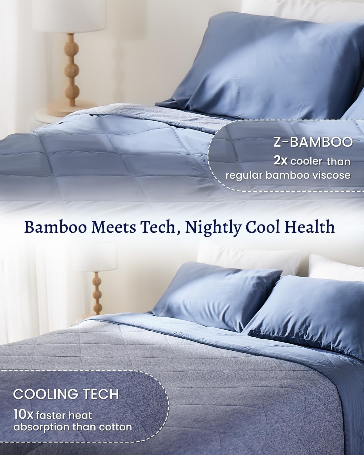 ZonLi ZMagic Cooling Comforter Hypoallergenic Bamboo Viscose Lightweight Breathable Soft Summer Blanket for Hot Sleepers Quickly Cooling Quilt for Night Sweats Iceberg Green Twin 60quotx80quot03  Navy Blue