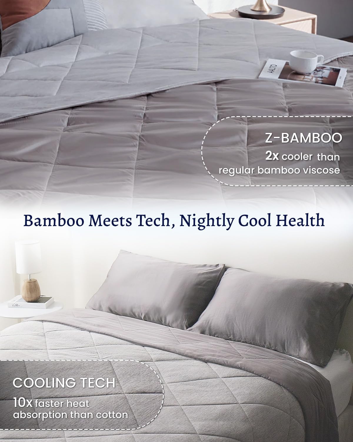 ZonLi ZMagic Cooling Comforter Oversized King Hypoallergenic Bamboo Viscose Lightweight Breathable Soft Summer Blanket for Hot Sleepers Quickly Cooling Quilt for Night Sweats Grey 106quotx118quot