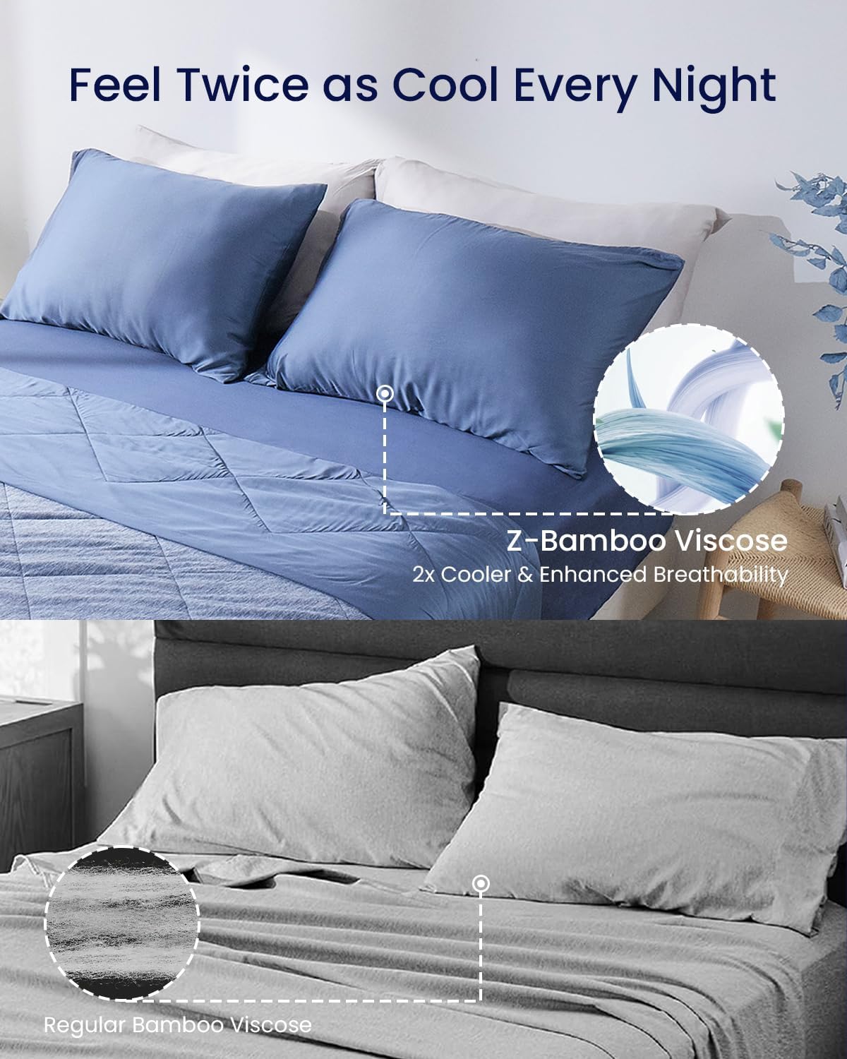ZonLi ZMagic Cooling Pillow Cases King Size Set of 2 Viscose Derived from BambooSilky Soft Breathable Cold Pillow Covers Cooling Pillowcases for Hair and Skin 20x36 Inches01  Blue Ashes
