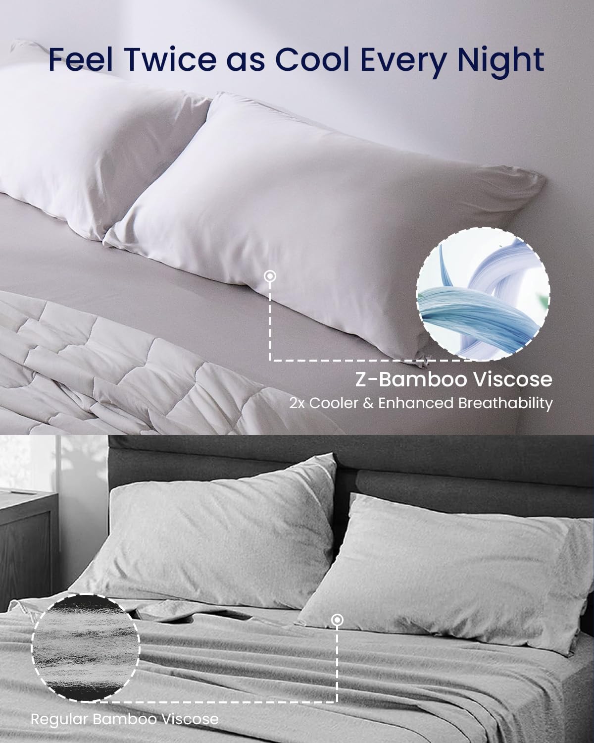 ZonLi ZMagic Cooling Pillow Cases King Size Set of 2 Viscose Derived from BambooSilky Soft Breathable Cold Pillow Covers Cooling Pillowcases for Hair and Skin 20x36 Inches06  Misty Gray