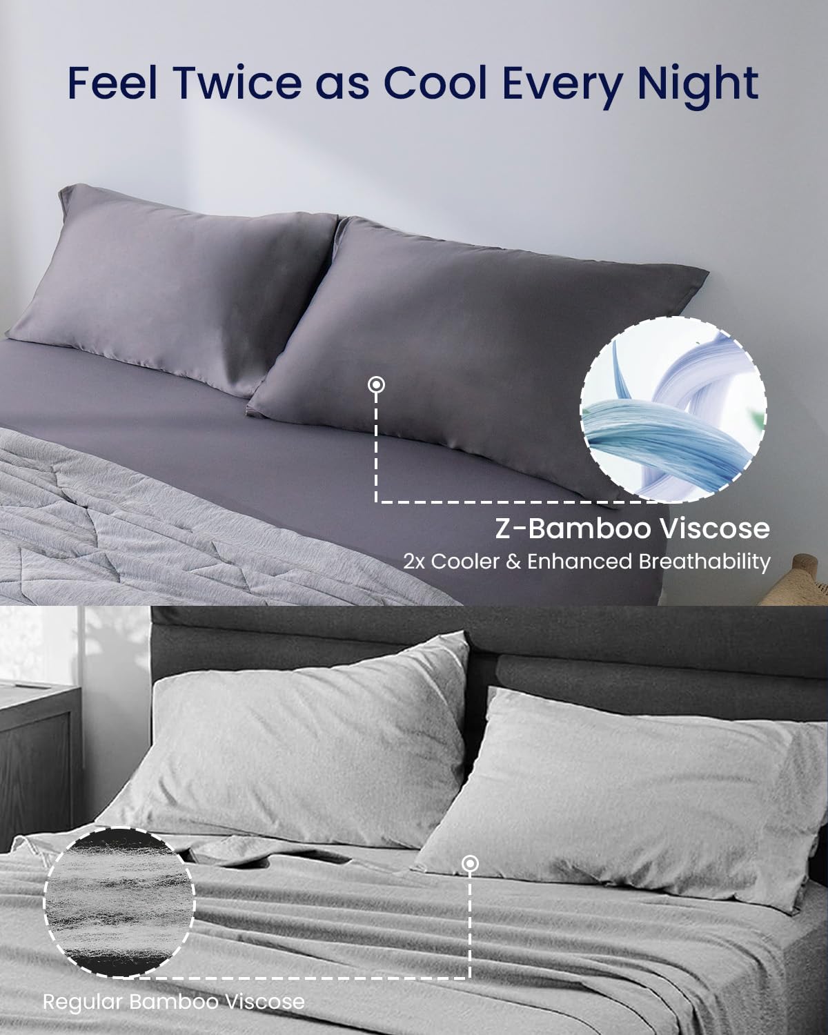 ZonLi ZMagic Cooling Pillow Cases King Size Set of 2 Viscose Derived from BambooSilky Soft Breathable Cold Pillow Covers Cooling Pillowcases for Hair and Skin 20x36 Inches02  Sierra Gray