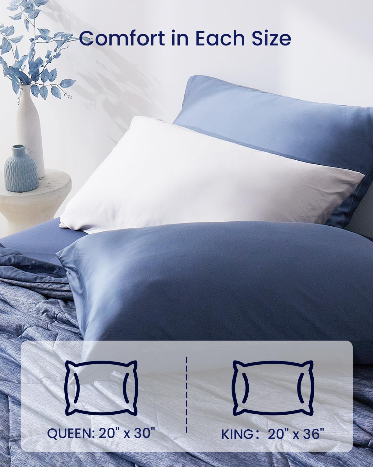 ZonLi ZMagic Cooling Pillow Cases King Size Set of 2 Viscose Derived from BambooSilky Soft Breathable Cold Pillow Covers Cooling Pillowcases for Hair and Skin 20x36 Inches01  Blue Ashes