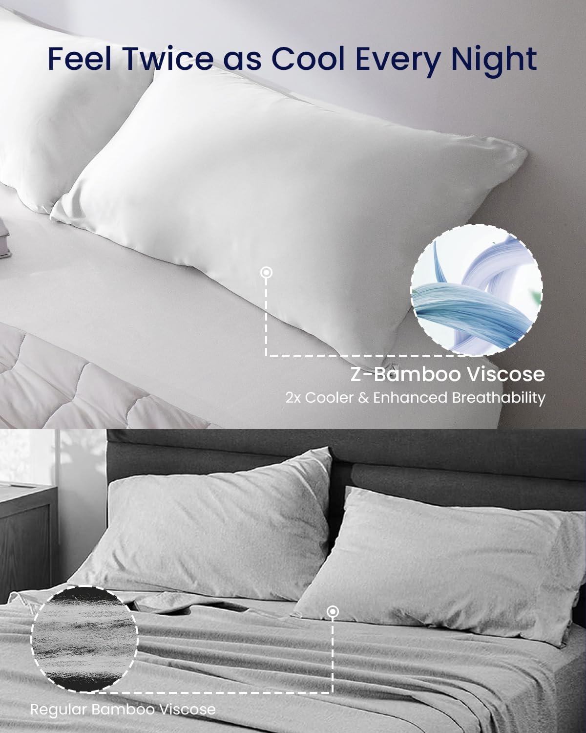 ZonLi ZMagic Cooling Pillow Cases King Size Set of 2 Viscose Derived from BambooSilky Soft Breathable Cold Pillow Covers Cooling Pillowcases for Hair and Skin 20x36 Inches05  Snow White