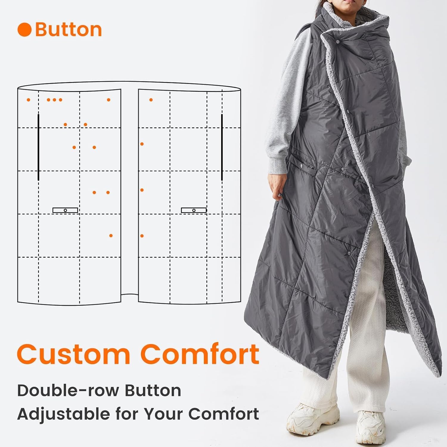 ZonLi ZStyle Battery Operated Heated Blanket Wearable Portable Heated Blanket Cordless with 10000mAH Battery Best for Office Outdoor Camping Heated Jacket 3 Heating Levels 74V Tailored CamelDark Grey