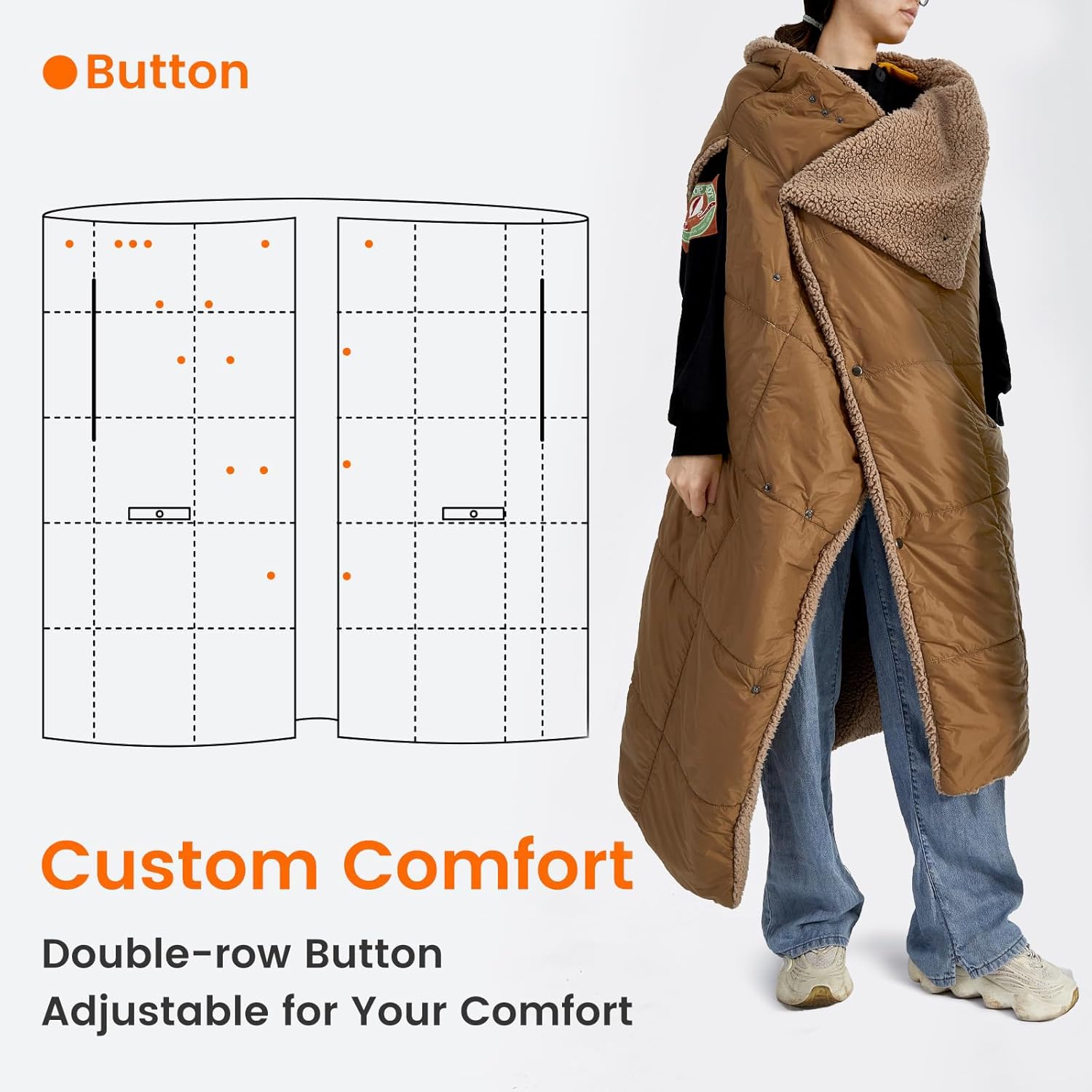 ZonLi ZStyle Battery Operated Heated Blanket Wearable Portable Heated Blanket Cordless with 10000mAH Battery Best for Office Outdoor Camping Heated Jacket 3 Heating Levels 74V Tailored CamelDark Brown