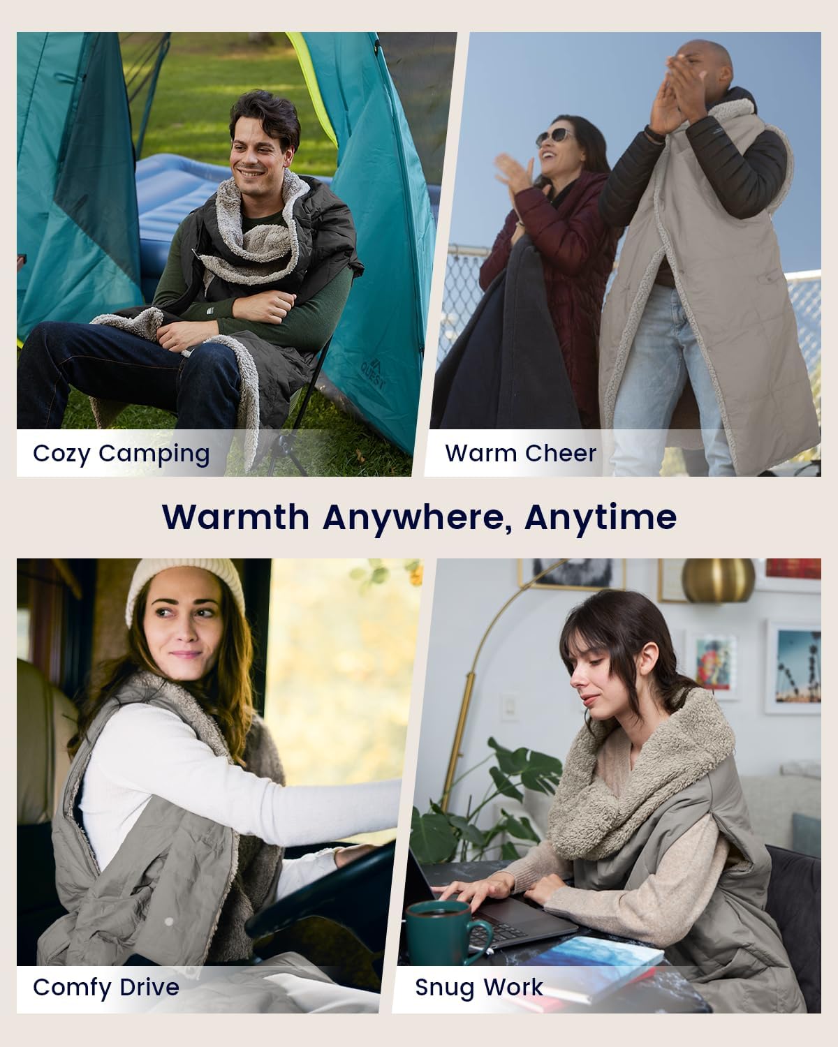 ZonLi ZStyle Battery Operated Heated Blanket Wearable Portable Heated Blanket Cordless with 10000mAH Battery Best for Office Outdoor Camping Heated Jacket 3 Heating Levels 74V Tailored CamelClassic Grey