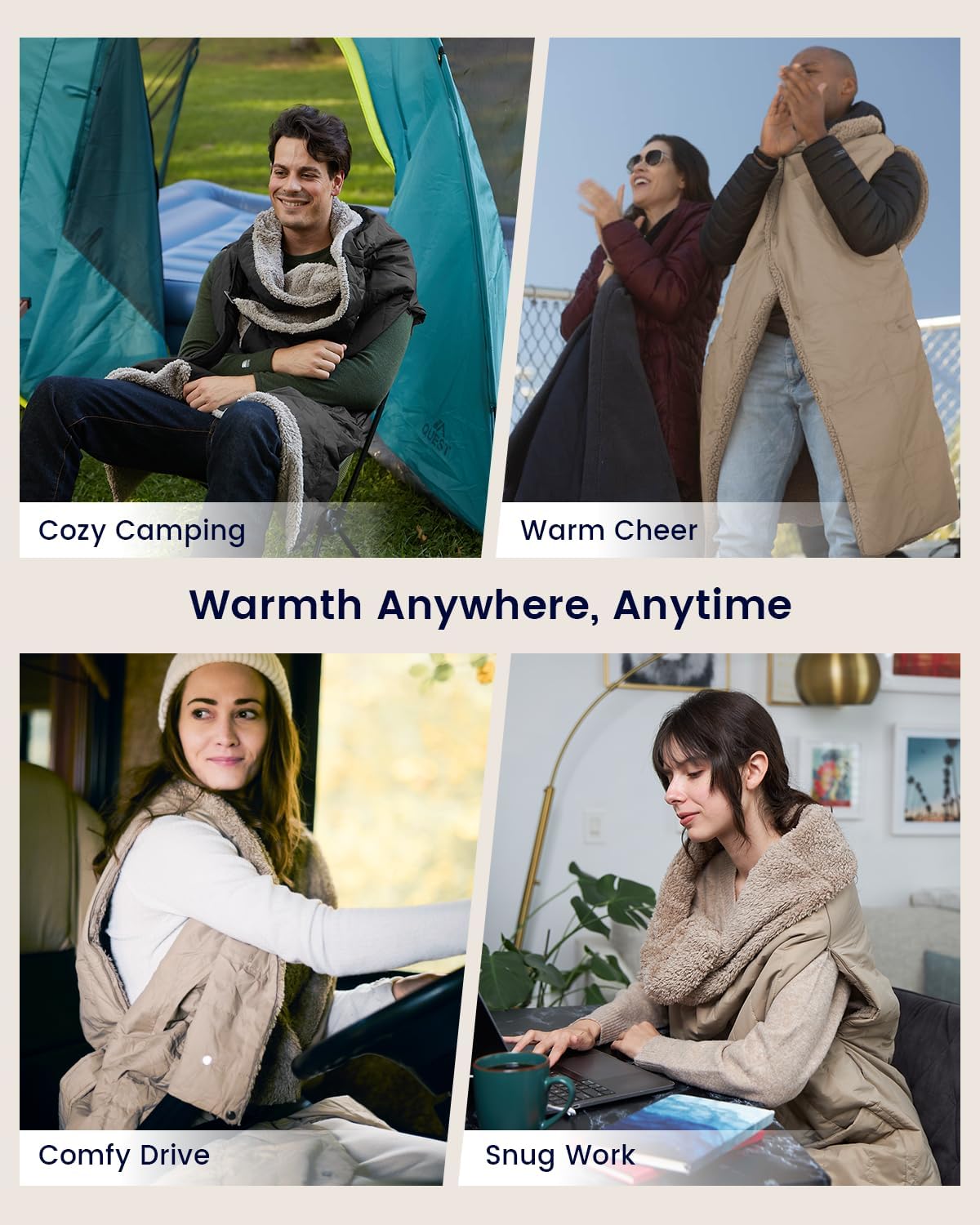 ZonLi ZStyle Battery Operated Heated Blanket Wearable Portable Heated Blanket Cordless with 10000mAH Battery Best for Office Outdoor Camping Heated Jacket 3 Heating Levels 74V Tailored CamelTailored Camel