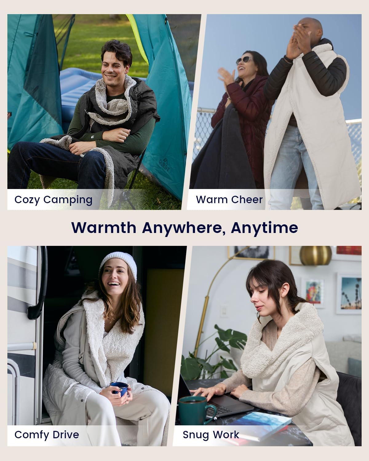 ZonLi ZStyle Battery Operated Heated Blanket Wearable Portable Heated Blanket Cordless with 10000mAH Battery Best for Office Outdoor Camping Heated Jacket 3 Heating Levels 74V Tailored CamelTailored Beige