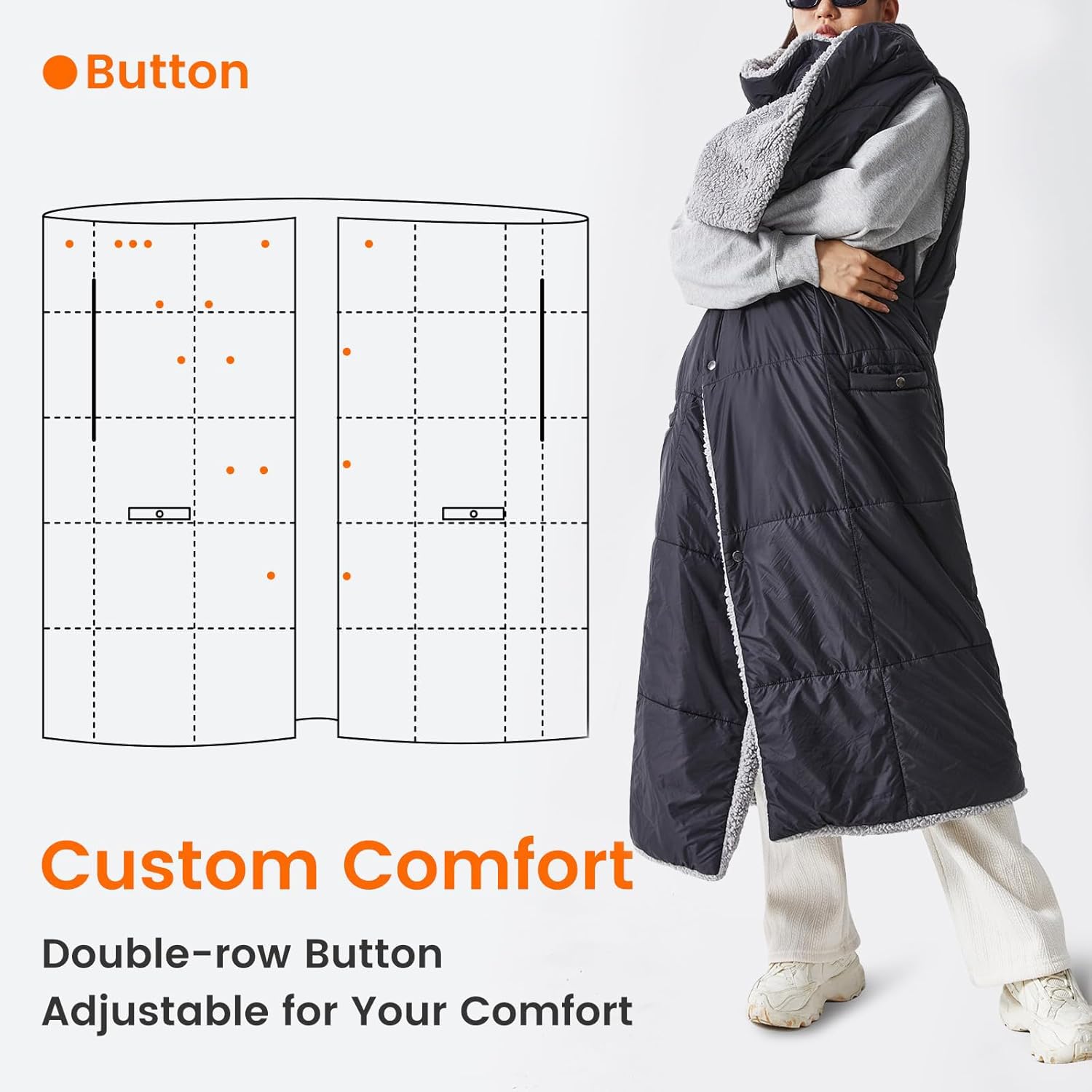 ZonLi ZStyle Battery Operated Heated Blanket Wearable Portable Heated Blanket Cordless with 10000mAH Battery Best for Office Outdoor Camping Heated Jacket 3 Heating Levels 74V Tailored CamelOriginal Black