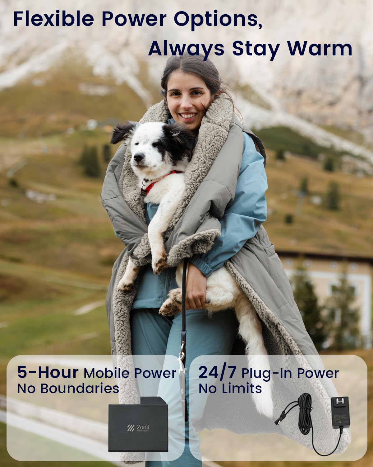 ZonLi ZStyle Battery Operated Heated Blanket Wearable Portable Heated Blanket Cordless with 10000mAH Battery Best for Office Outdoor Camping Heated Jacket 3 Heating Levels 74V Tailored CamelTailored Grey