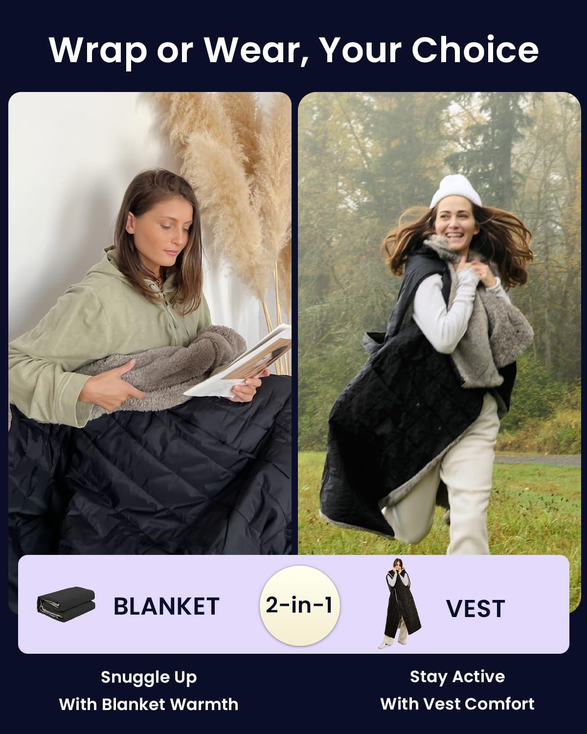 ZonLi ZStyle Heated Blanket Battery Operated Wearable Cordless Heated Blanket with 10000mAH Battery Portable Rechargeable Heated Jacket for Office Outdoor 3 Heating Levels 74V Tailored Black