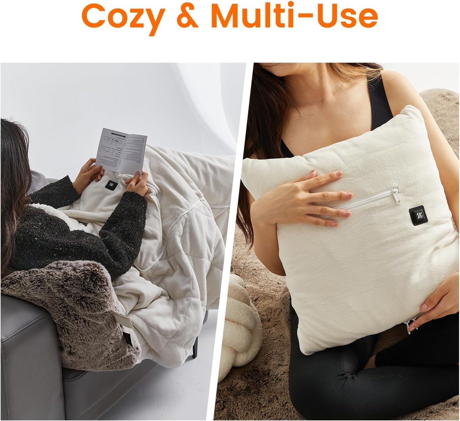 ZonLi ZWalk 50quot x 60quot USB Heated Blanket  Heated Blanket Battery Operated Portable Heated Blanket with 5K mAh Power Bank 3 Heating Levels Includes USB Extension Cord Machine Washable White