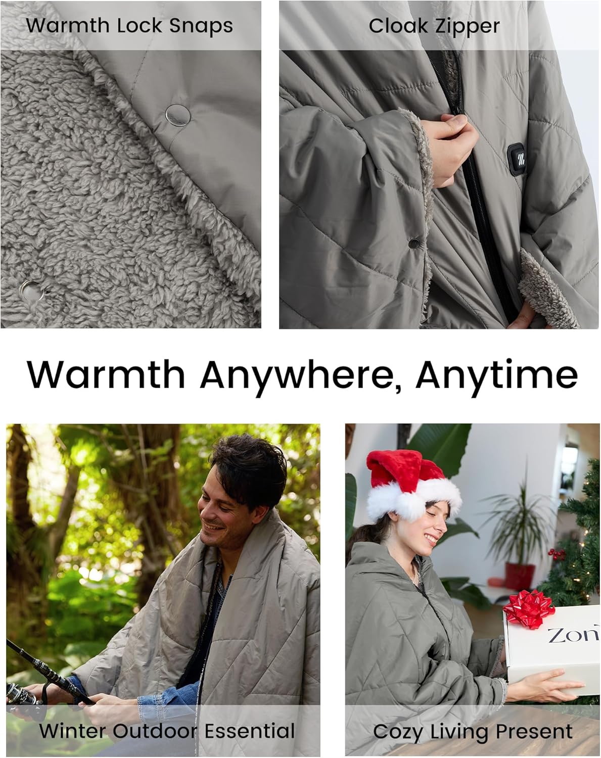 ZonLi ZWalk Pro 36W Battery Operated Heated BlanketPortableCordless Rechargeable Heated Blanket with 3 Heating LevelsIncludes 20000mAh Power Bankfor Car Stadium Outdoors BlackGrey