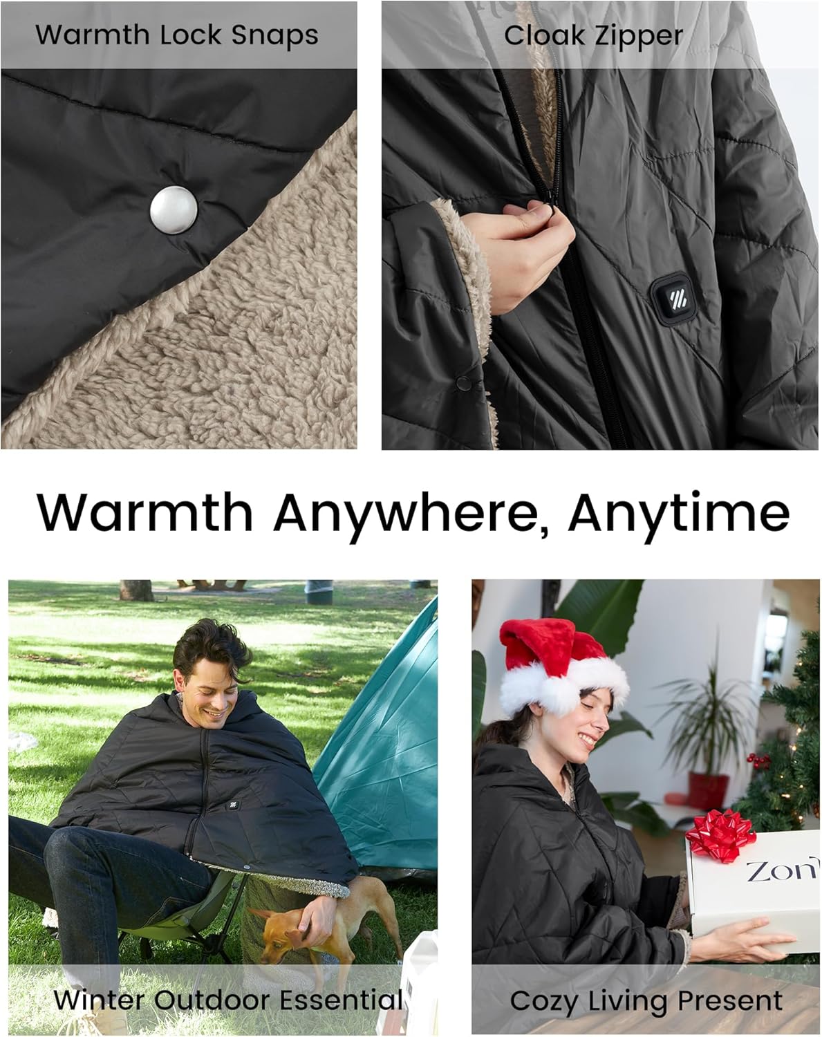 ZonLi ZWalk Pro 36W Battery Operated Heated BlanketPortableCordless Rechargeable Heated Blanket with 3 Heating LevelsIncludes 20000mAh Power Bankfor Car Stadium Outdoors BlackBlack