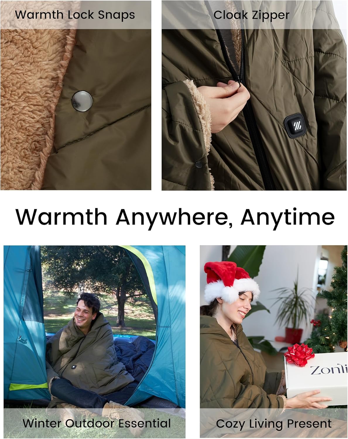 ZonLi ZWalk Pro 36W Battery Operated Heated BlanketPortableCordless Rechargeable Heated Blanket with 3 Heating LevelsIncludes 20000mAh Power Bankfor Car Stadium Outdoors BlackOlive