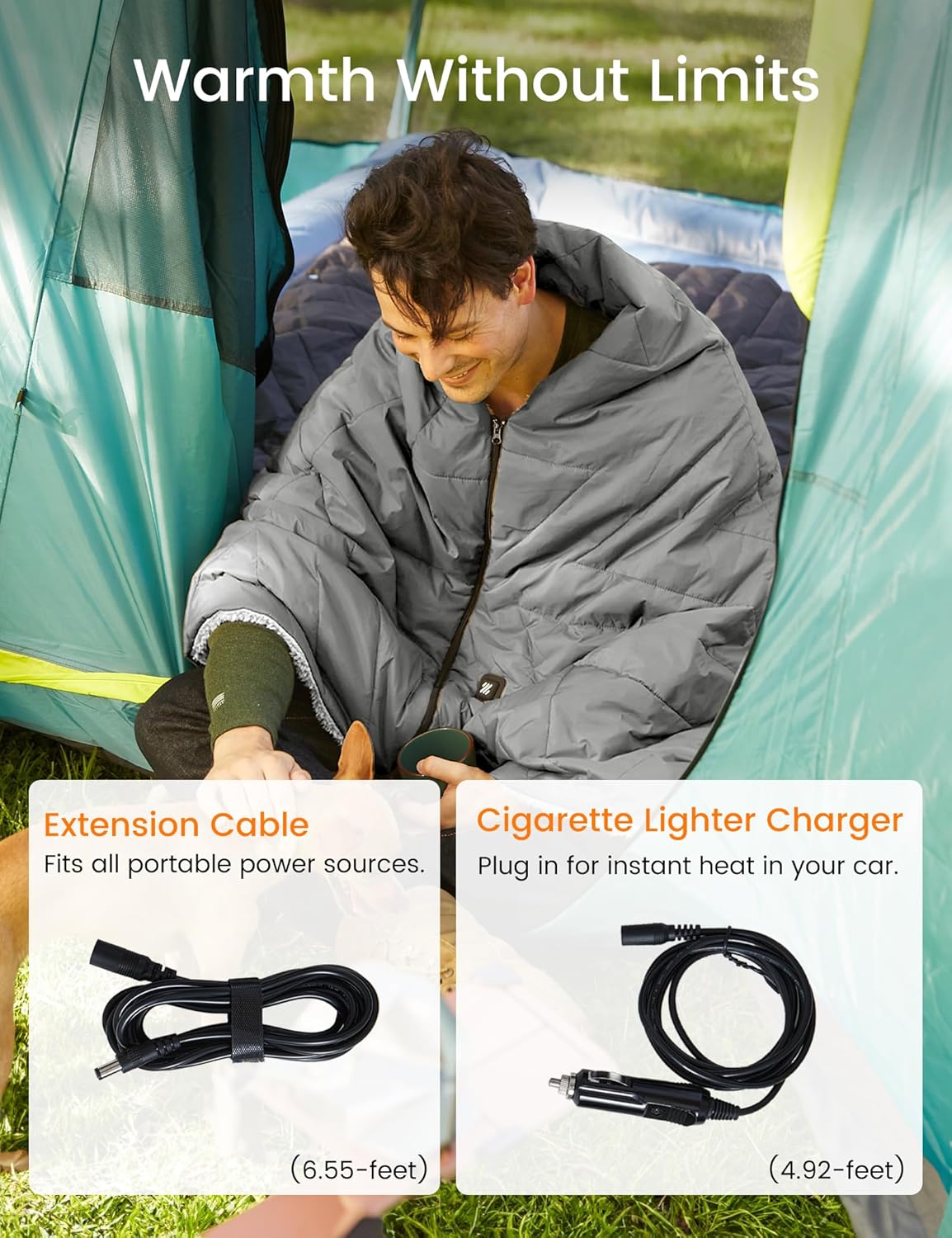 ZonLi ZWalk Pro 36W Battery Operated Heated BlanketPortableCordless Rechargeable Heated Blanket with 3 Heating LevelsIncludes 20000mAh Power Bankfor Car Stadium Outdoors BlackGrey