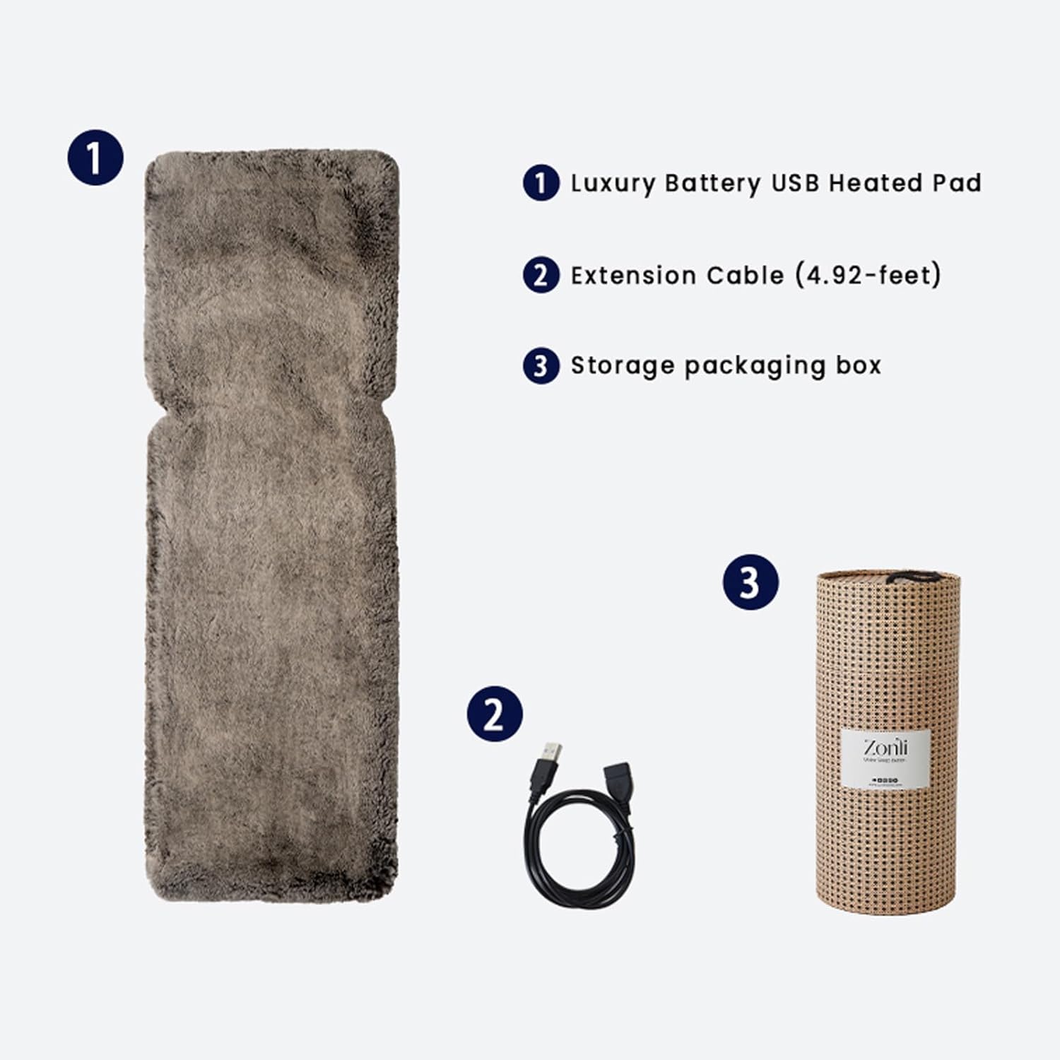 Zonli Luxury Faux Fur USB Heated Pad for Chair Sofa Couch and Car Portable Cordless5V Electric Heated Cushion with 3 Heat Levels 104F 140F Includes 492feet USB Extension CableCoffee
