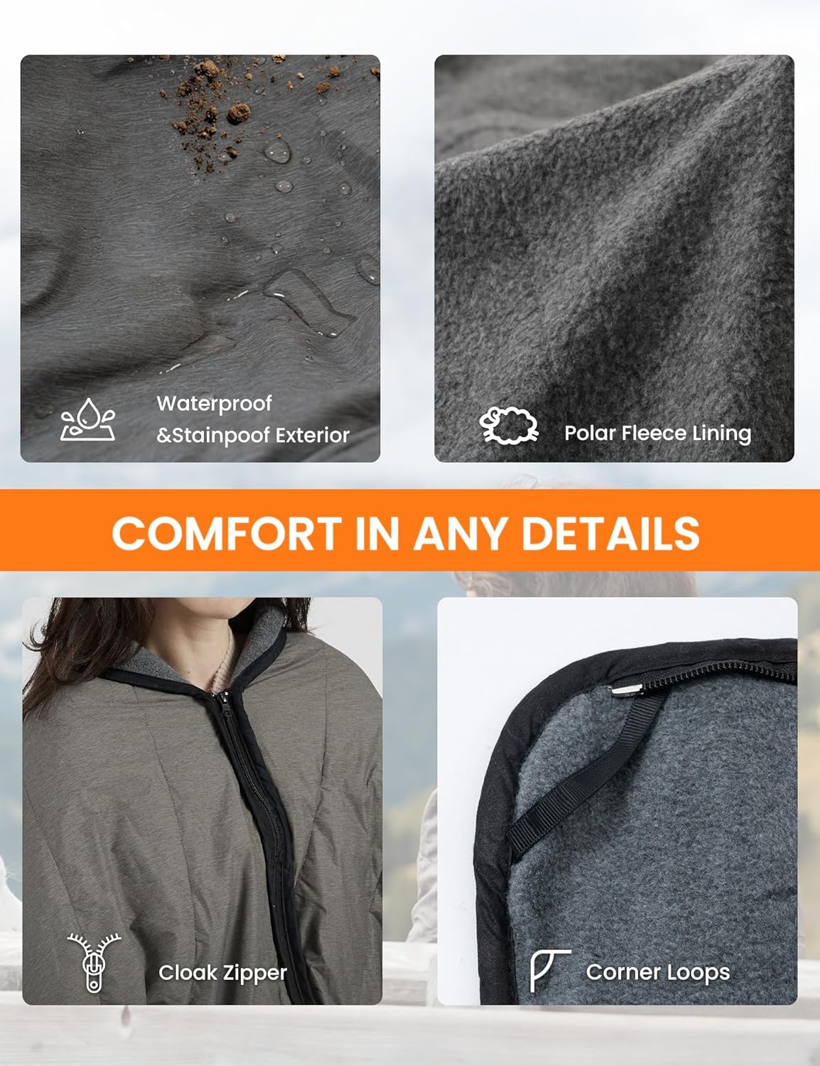 Zonli ZWalk Heated Blanket Battery Operated Cordless Portable Electric Blankets with 3 Heating Levels Rechargeable 74V 10000mAh Battery Wearable Cloak with Zipper for Outdoor Sports and CampingDark Grey