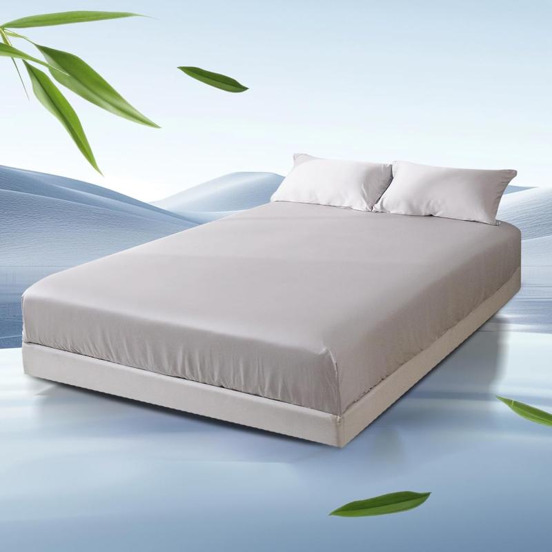 ZonLi 100 Rayon Derived from Bamboo Cooling Fitted Sheet King Size for Hot Sleeper 76quotx80quot Blue AshesMisty Gray