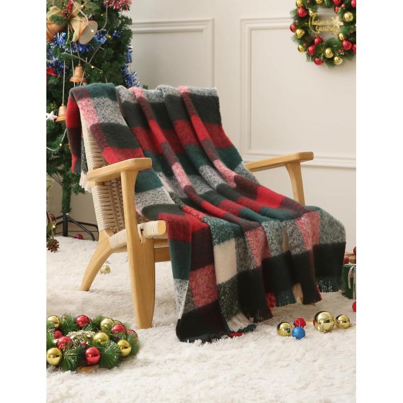 ZonLi Brown Throw Blanket 50quot x 60quot Fall Decorative Classic Blankets with Tassel for Couch Bed Sofa Chair Outdoor Cozy Warm Lightweight Blankets BrownChristmas Red