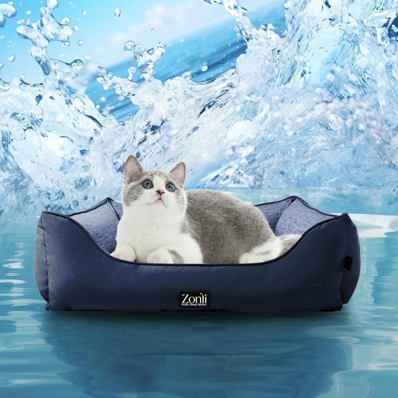 ZonLi Dog Cooling Mat 36quot x 23quotMedium Cooling Pad Reversible Cool ampamp Warm Pet Cool Mats for Dog and Cat use in Crate Kennel Bed Sofa Machine Washable Durable NonGel Glacial GreyNavy Blue