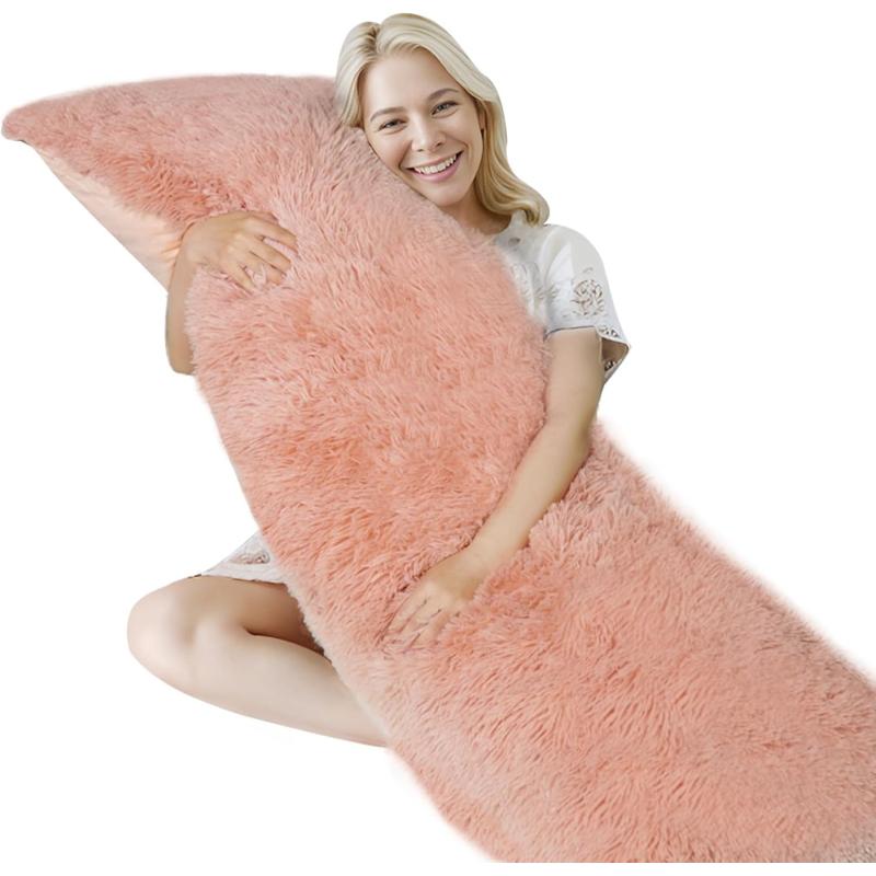 ZonLi Fluffy Body Pillow Full Body Pillows for Adults Long Pillow for Sleeping with Removable Cover and Adjustable Filling for Side Sleeper ampamp PregnancyLarge and Firm Pillow Machine WashableGreyPink