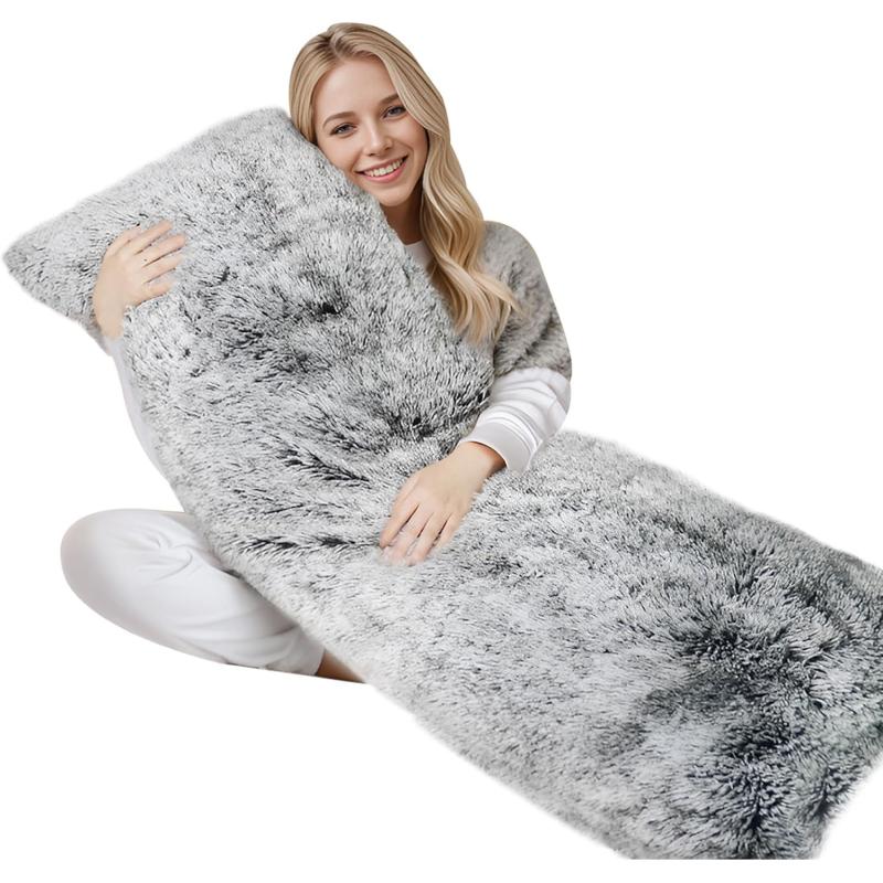 ZonLi Fluffy Body Pillow Full Body Pillows for Adults Long Pillow for Sleeping with Removable Cover and Adjustable Filling for Side Sleeper ampamp PregnancyLarge and Firm Pillow Machine WashableGreyGrey
