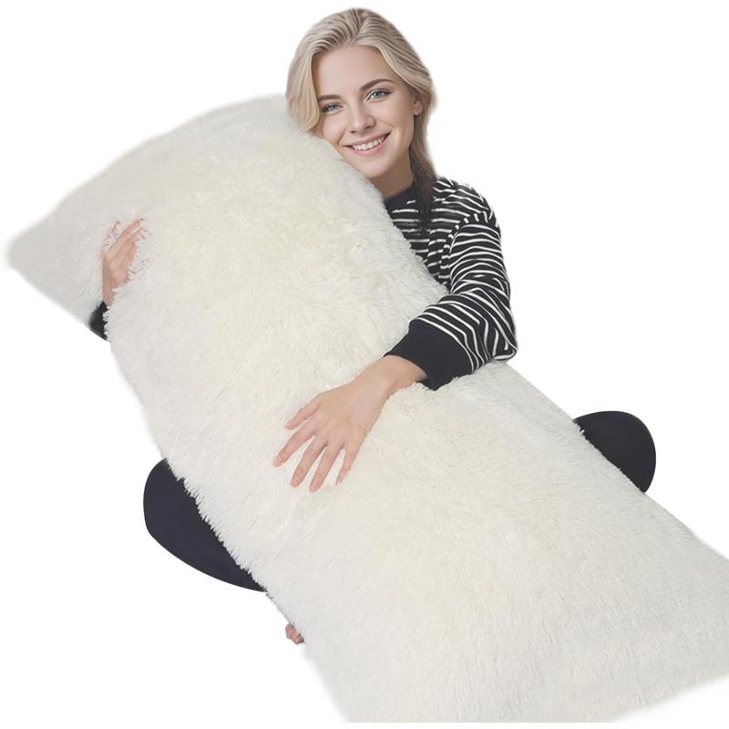 ZonLi Fluffy Body Pillow Full Body Pillows for Adults Long Pillow for Sleeping with Removable Cover and Adjustable Filling for Side Sleeper ampamp PregnancyLarge and Firm Pillow Machine WashableGreyWhite