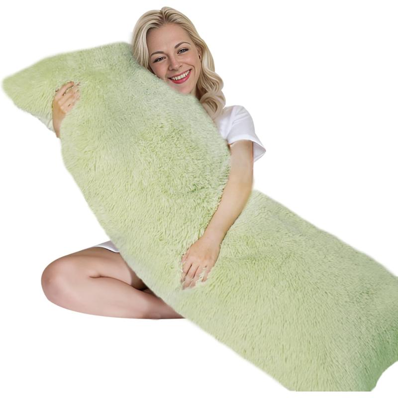 ZonLi Fluffy Body Pillow Full Body Pillows for Adults Long Pillow for Sleeping with Removable Cover and Adjustable Filling for Side Sleeper ampamp PregnancyLarge and Firm Pillow Machine WashableGreyGreen