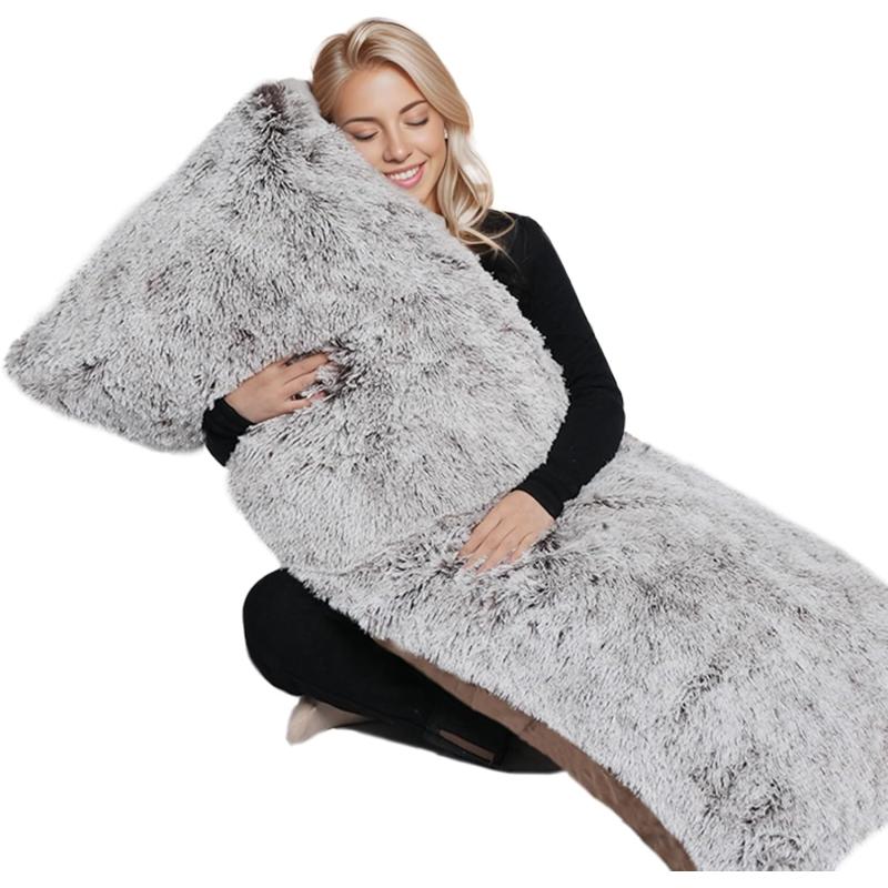 ZonLi Fluffy Body Pillow Full Body Pillows for Adults Long Pillow for Sleeping with Removable Cover and Adjustable Filling for Side Sleeper ampamp PregnancyLarge and Firm Pillow Machine WashableGreyCoffee