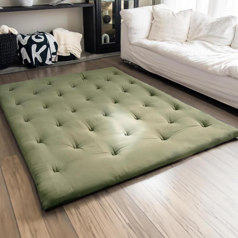 ZonLi Japanese Floor Futon Mattress Full Size 54quotx 80quot100 Cotton 25 Thicken Tatami MattressFoldable Sleeping PadPortable Dormitory Tatami MatRoll Up Floor Lounger Bed for Adult Light GreyWinter Moss