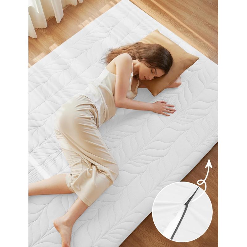 ZonLi Japanese Floor Mattress Futon Mattress Full Size Thicken Roll Up Tatami Mat w 100 Cotton Washable Cover Portable ampamp Foldable Floor Bed Mattress for Sleeping Dormitory Adult Kids CoffeeWhite