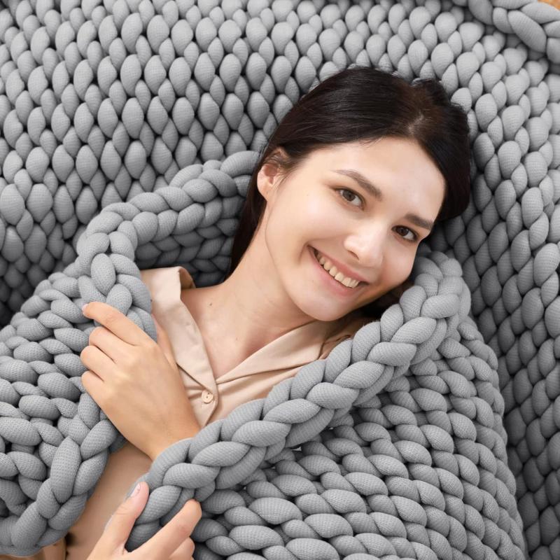 ZonLi Knitted Weighted Blanket 60x8015 poundsHandmade Chunky Knitted Throw Blanket Queen Size for SleepHome Decor for Sofa Bed Suit for AdultsGrey