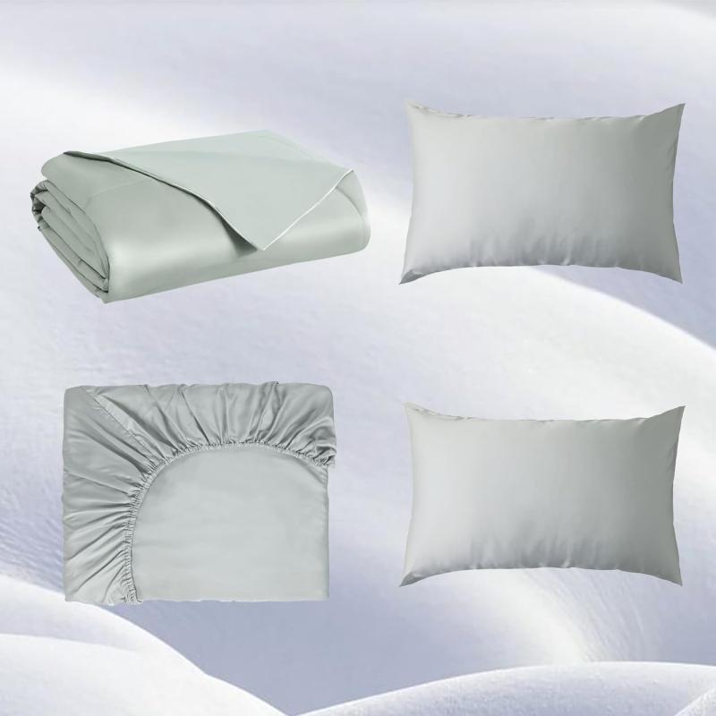 ZonLi ZMagic Cooling Bundle Comforter  Cooling Fitted Sheet  Pillowcase Iceberg Green Queen