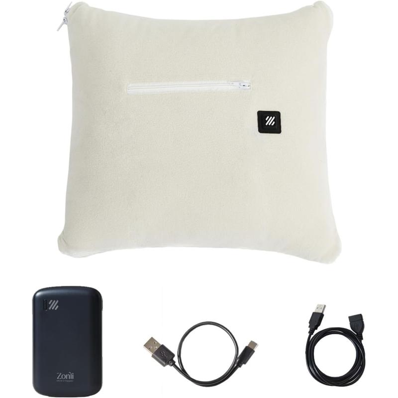 ZonLi ZWalk 50quot x 60quot USB Heated Blanket  Heated Blanket Battery Operated Portable Heated Blanket with 5K mAh Power Bank 3 Heating Levels Includes USB Extension Cord Machine Washable White