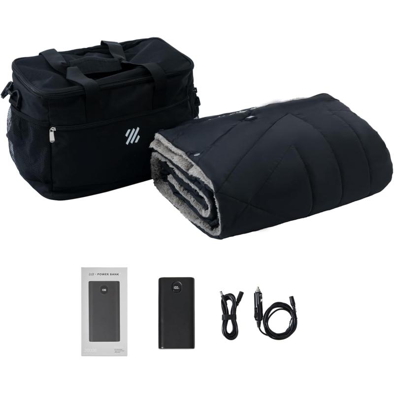 ZonLi ZWalk Pro 36W Battery Operated Heated BlanketPortableCordless Rechargeable Heated Blanket with 3 Heating LevelsIncludes 20000mAh Power Bankfor Car Stadium Outdoors BlackBlack
