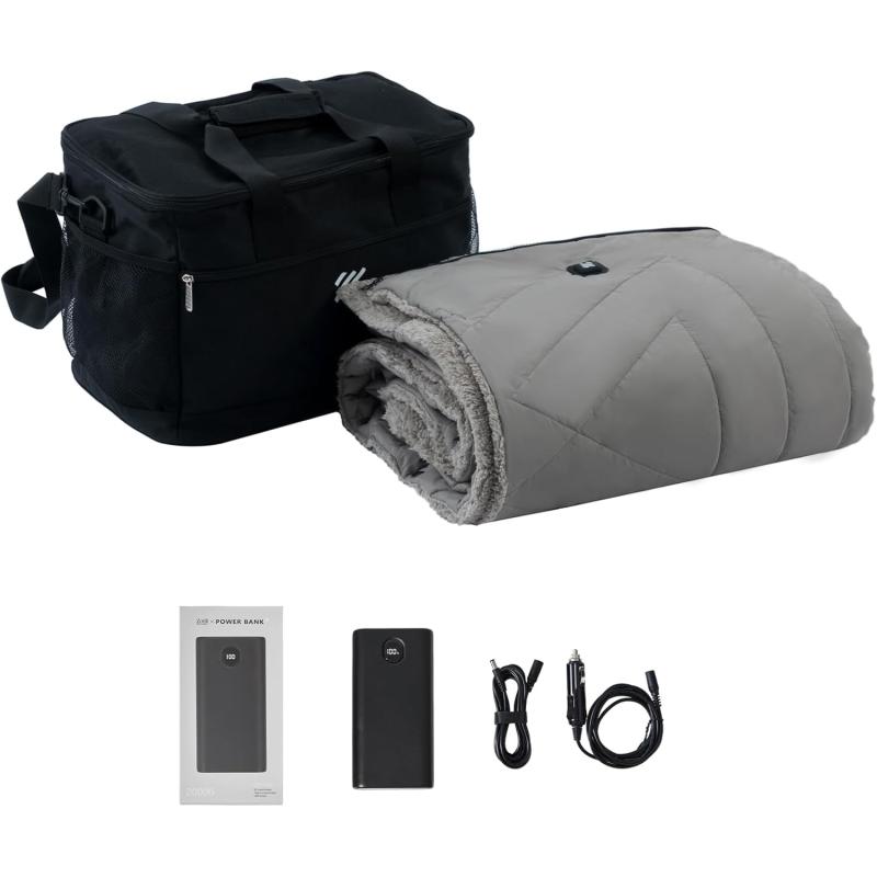 ZonLi ZWalk Pro 36W Battery Operated Heated BlanketPortableCordless Rechargeable Heated Blanket with 3 Heating LevelsIncludes 20000mAh Power Bankfor Car Stadium Outdoors BlackGrey