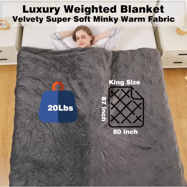Weighted Blanket 20lbs 80x87 King Size Luxury Weighted Blankets for Adults High Breathability Heavy Blanket Soft Warm Cotton Material with Removable Duvet Cover Included